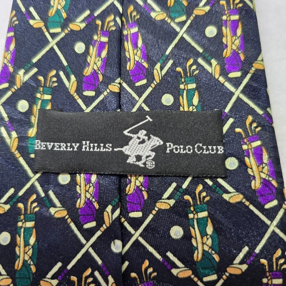 Beverly Hills Polo‎ Club Golf Bag Mens Neck Tie Purple Green Sport Ball Dress